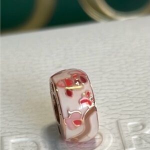 Pandora Oriental Peach Blooms Rose Gold Enamel Charm